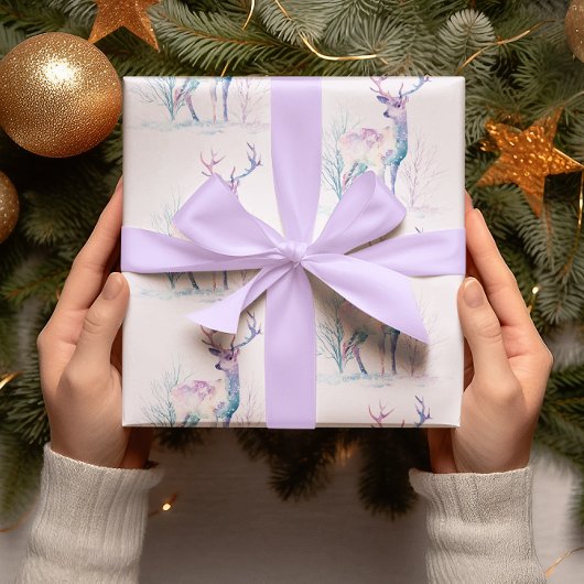 Pink & Blue Christmas Deer Wrapping Paper  ラッピングペーパーシート