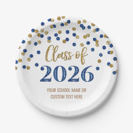 Pink Blue Confetti Graduation 2026 ペーパープレート (正面)