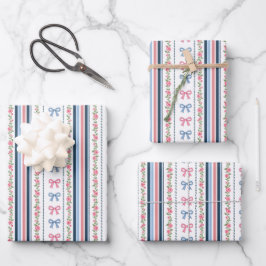 Pink Blue Coquette Bow Baby Bridal Shower Birthday ラッピングペーパーシート