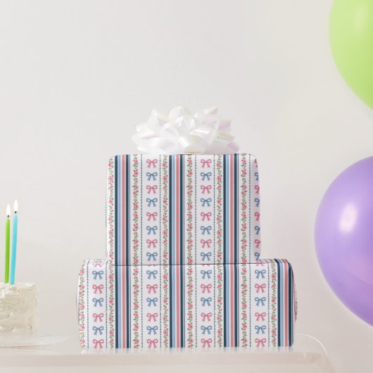 Pink Blue coquette bow Bridal Baby Shower Birthday ラッピングペーパー (パーティーギフト)