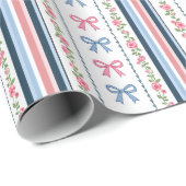 Pink Blue coquette bow Bridal Baby Shower Birthday ラッピングペーパー (ロールコーナー)