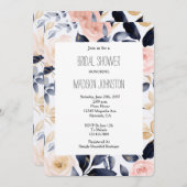 Pink Blue Cream Floral Bridal Shower 招待状 (正面/裏面)