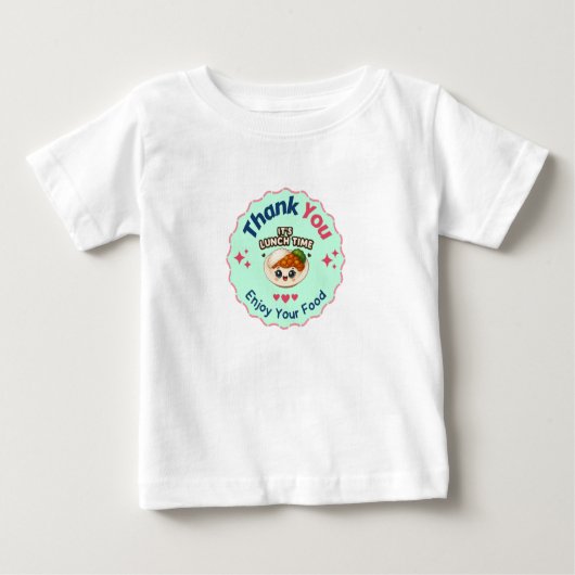 Pink Blue Cute Illustrative Food Business Thank Yo ベビーTシャツ (正面)