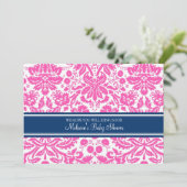 Pink Blue Damask Custom Baby Shower Invitations 招待状 (スタンド正面)