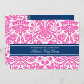 Pink Blue Damask Custom Baby Shower Invitations 招待状 (正面/裏面)