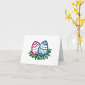 Pink & Blue Easter Eggs card カード (黄色い花)