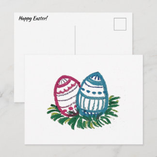 Pink & Blue Easter Eggs Postcard ポストカード