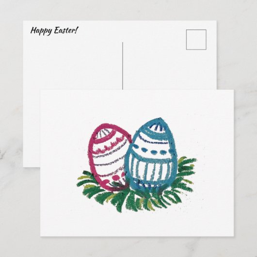 Pink & Blue Easter Eggs Postcard ポストカード (正面/裏面)