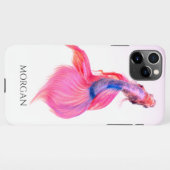 Pink & Blue FishまたはYour Photo, DIY Black Name iPhoneケース (裏面横)