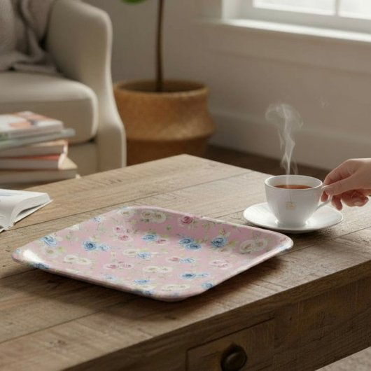 Pink Blue Floral coquette Birthday  ペーパープレート