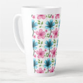 Pink & Blue Floral Seamless Pattern カフェラテマグ (左アングル)