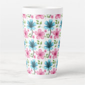 Pink & Blue Floral Seamless Pattern カフェラテマグ (正面)