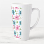 Pink & Blue Floral Seamless Pattern カフェラテマグ (右)