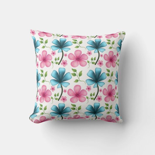 Pink & Blue Floral Seamless Pattern クッション (正面)