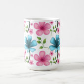 Pink & Blue Floral Seamless Pattern コーヒーマグカップ (中央)