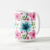Pink & Blue Floral Seamless Pattern コーヒーマグカップ (正面右)