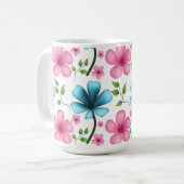 Pink & Blue Floral Seamless Pattern コーヒーマグカップ (正面左)