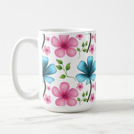 Pink & Blue Floral Seamless Pattern コーヒーマグカップ (左)