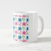Pink & Blue Floral Seamless Pattern ジャンボコーヒーマグカップ (正面右)