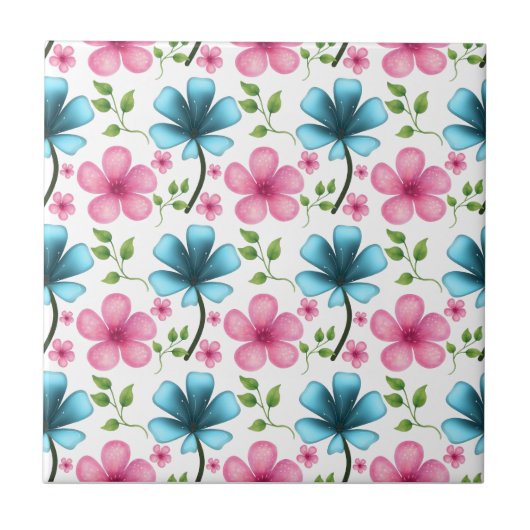 Pink & Blue Floral Seamless Pattern タイル (正面)