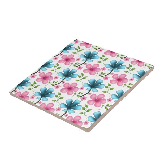 Pink & Blue Floral Seamless Pattern タイル (側面)