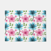 Pink & Blue Floral Seamless Pattern ドアマット (正面)