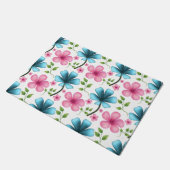Pink & Blue Floral Seamless Pattern ドアマット (アングル)