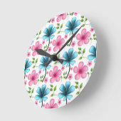 Pink & Blue Floral Seamless Pattern ラウンド壁時計 (傾斜)