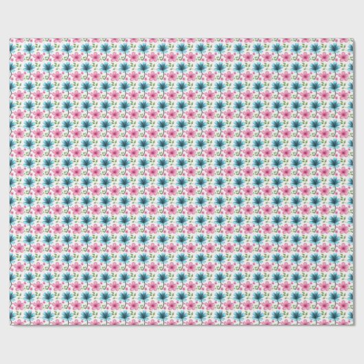Pink & Blue Floral Seamless Pattern ラッピングペーパー (フラット)