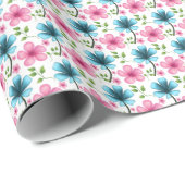 Pink & Blue Floral Seamless Pattern ラッピングペーパー (ロールコーナー)