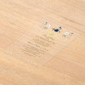 Pink Blue Floral Triplets First Holy Communion アクリル招待状 (レイダウン)