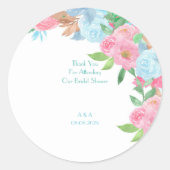 Pink Blue floral wedding ラウンドシール (正面)