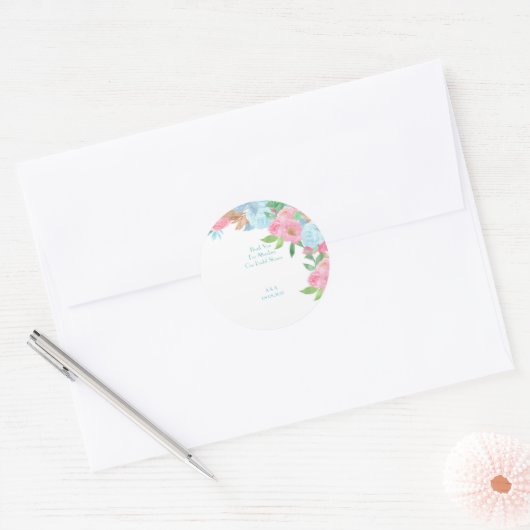 Pink Blue floral wedding ラウンドシール (封筒)