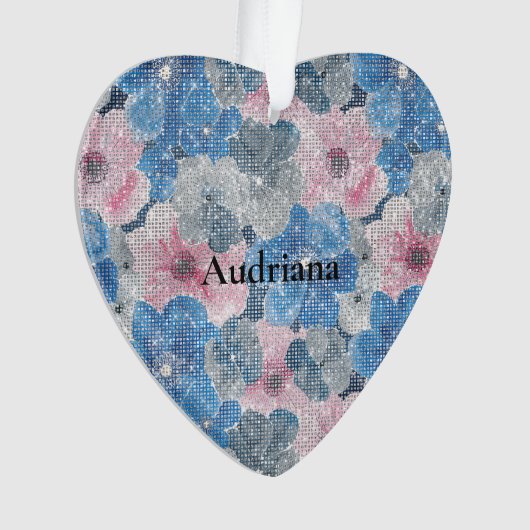Pink Blue Flowers Sparkle オーナメント (正面)