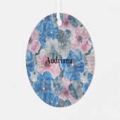 Pink Blue Flowers Sparkle メタルオーナメント (正面左)