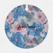 Pink Blue Flowers Sparkle メタルオーナメント (正面)