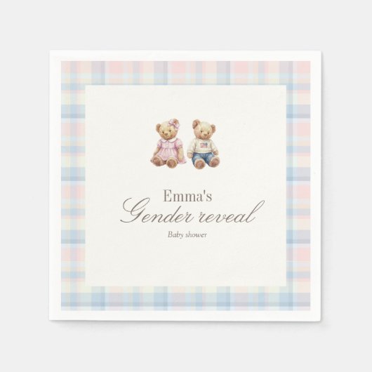 Pink Blue Gender reveal Teddy Bear Baby Shower  スタンダードカクテルナプキン (正面)