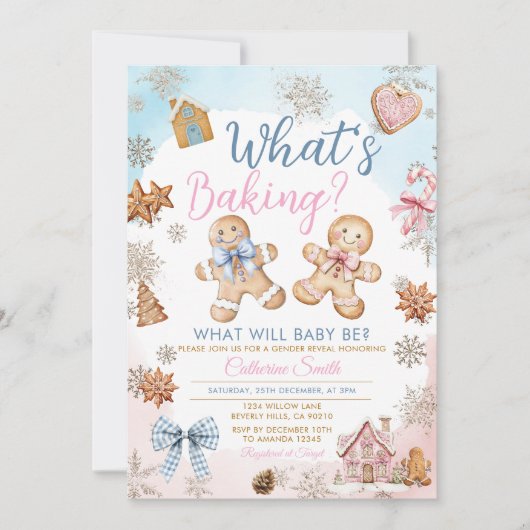 Pink Blue Gingerbread Gender Reveal 招待状 (正面)