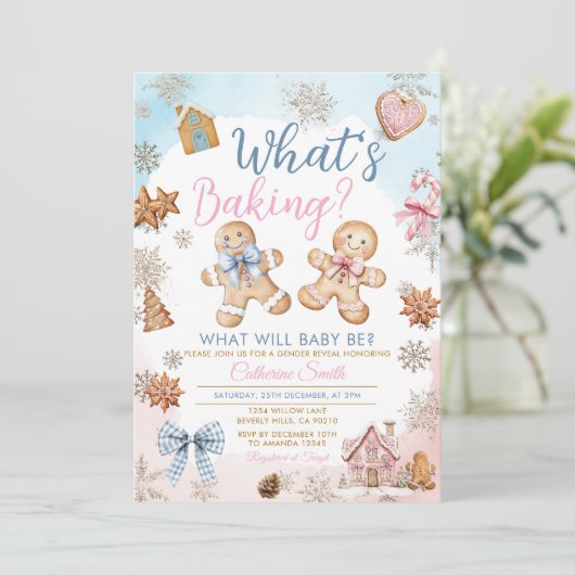 Pink Blue Gingerbread Gender Reveal 招待状 (スタンド正面)