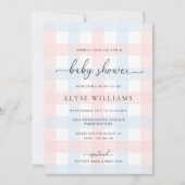 Pink Blue Gingham Baby Shower Invitation 招待状 (正面)