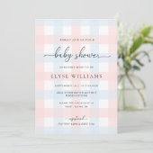Pink Blue Gingham Baby Shower Invitation 招待状 (スタンド正面)