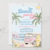 Pink Blue Girl Kid Beach Birthday Party Invitation 招待状 (正面)