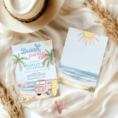 Pink Blue Girl Kid Beach Birthday Party Invitation 招待状