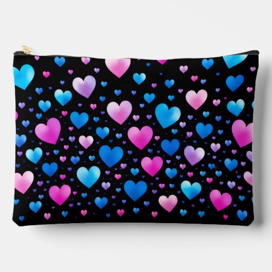 Pink & Blue Glowing Hearts アクセサリーポーチ (正面)