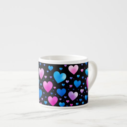 Pink & Blue Glowing Hearts エスプレッソカップ (正面右)