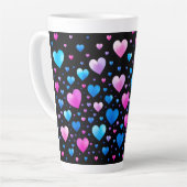 Pink & Blue Glowing Hearts カフェラテマグ (左アングル)