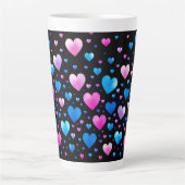 Pink & Blue Glowing Hearts カフェラテマグ (正面)