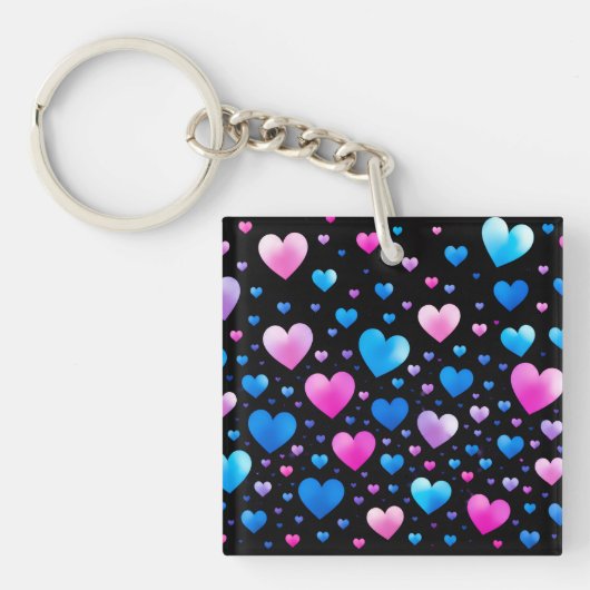 Pink & Blue Glowing Hearts キーホルダー (正面)