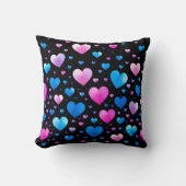 Pink & Blue Glowing Hearts クッション (正面)