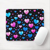 Pink & Blue Glowing Hearts マウスパッド (マウス)